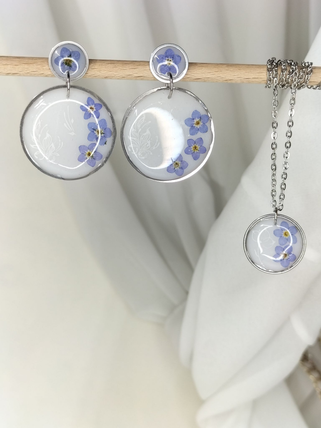 Parure myosotis monture argentée