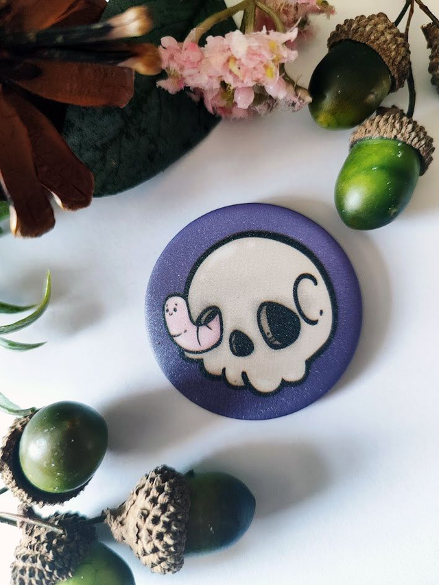 Skull with Worm Button Badge