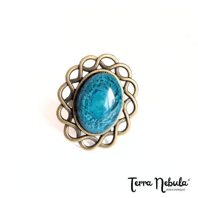 Bague style baroque ovale Bleu | BA152P