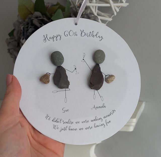 Personalised Handmade Pebble Plaque for 18th, 21st, 40th, 50th, 60th Birthday - Custom Names &amp; Message 