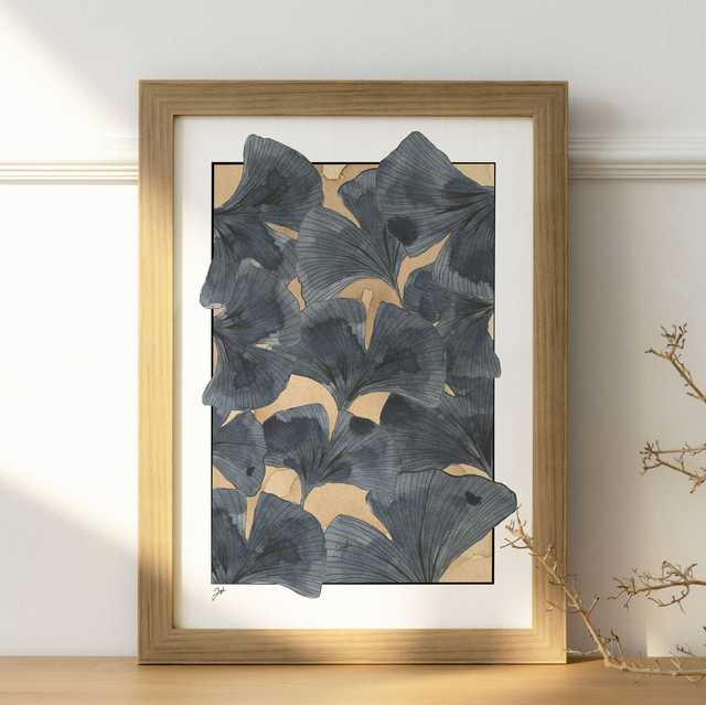 Affiche A4 - Café - Ginkgos, Gris de Payne