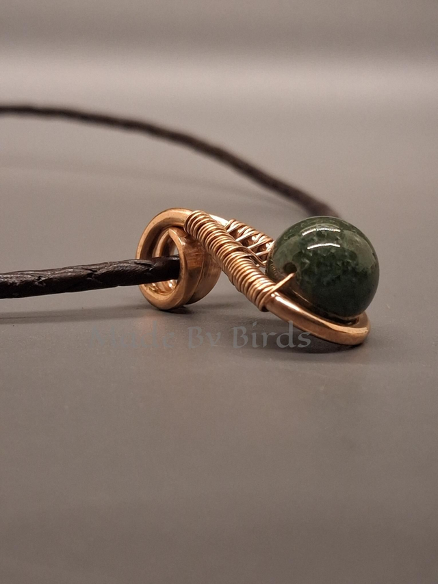 Bronze Teardrop Pendant Necklace With Fancy Jasper Bead & Feature Wire Wrap