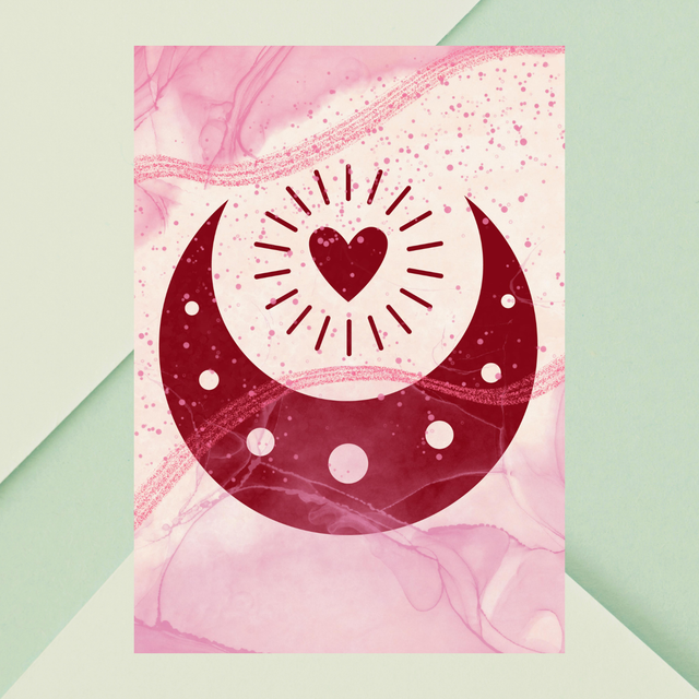 Affiche Demi-Lune Bordeaux &amp; Cœur Rayonnant / Burgundy Half-Moon &amp; Radiant Heart Art Print