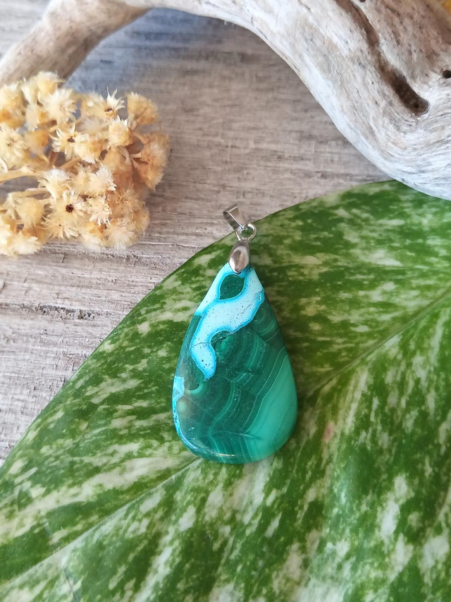 Pendentif malachite chrysocolle 3,5x2 cm – Bijou énergétique
