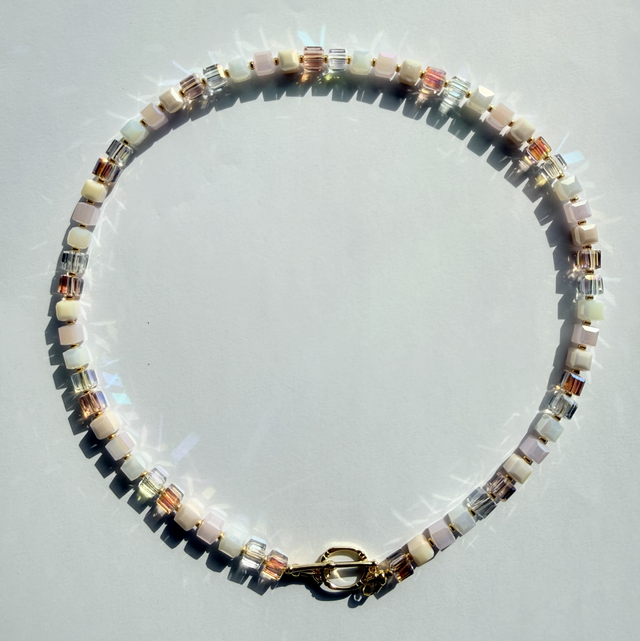 CELINE - Blush & Iridescent Beaded Toggle Necklace