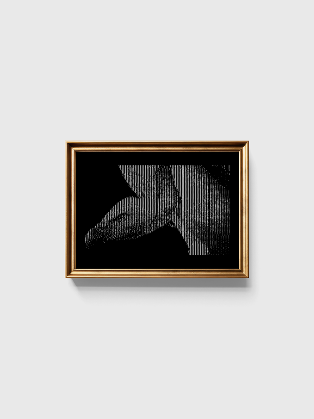 A3 Schreibmaschinenbild Geier in Weiß auf Schwarz