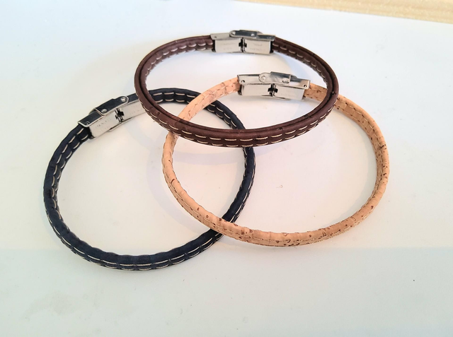 Bracelets "Prima" 2 coutures en liège naturel ou teinté 
