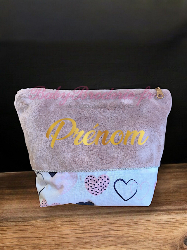 Trousse de toilette Vieux rose et motif coeur 