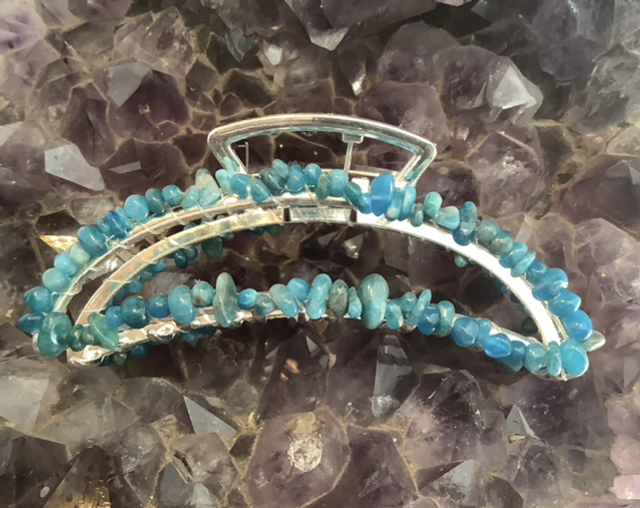 Pince à cheveux en Apatite bleue