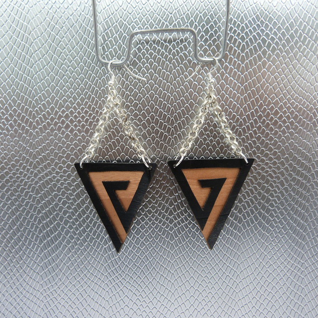 Boucle d'oreille vinyle "Spirale Triangle" cuivré
