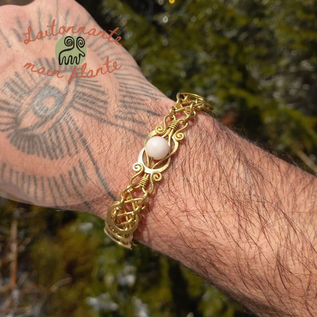 Bracelet 7 Laiton & quartz rose