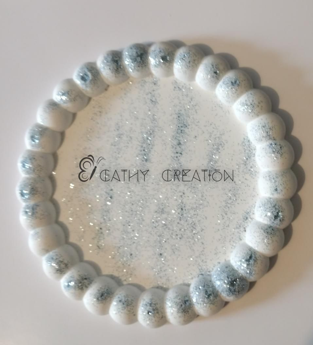 Vide poche en aquaresine blanc et paillettes bleues