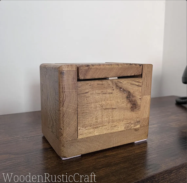 Handcrafted Rustic Oak Box - Unique Texture