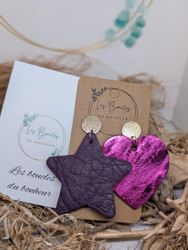 Boucles d&#039;oreilles Asymétrique fushia violet zk122