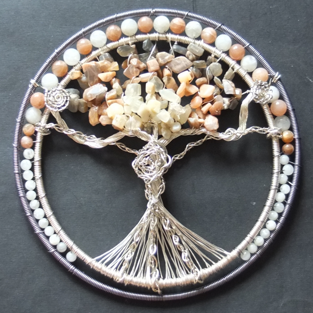 Moonstone Goddess Tree of Life Gemstone &amp; Wire Art