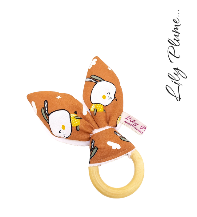 Hochet de dentition marron Lapins, oiseaux