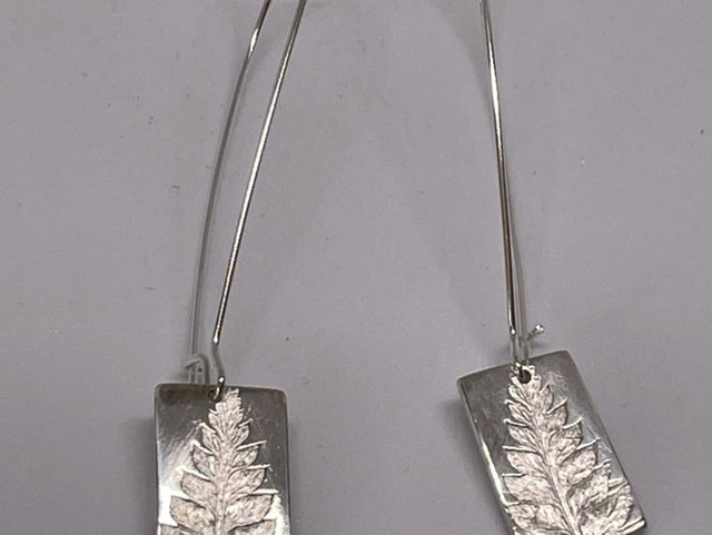 Fern Leaf impression long drop earrings