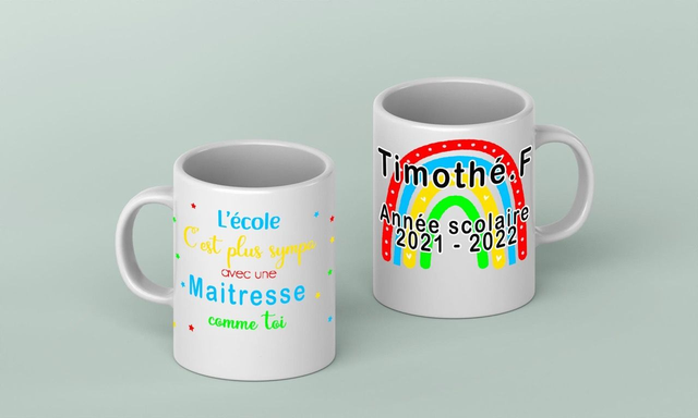 Mug enseignant arc en ciel