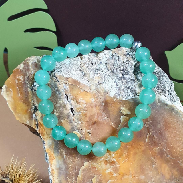 Bracelet en Perles d&#039;Aventurine Verte du Brésil avec Perle d&#039;Acier Inoxydable