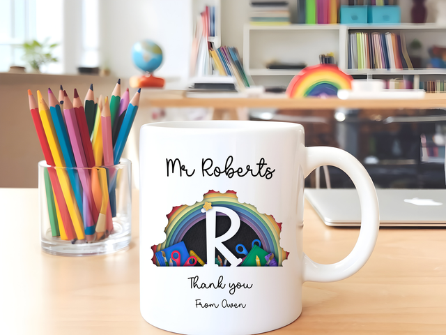 Personalised Initial Rainbow Teachers Mug