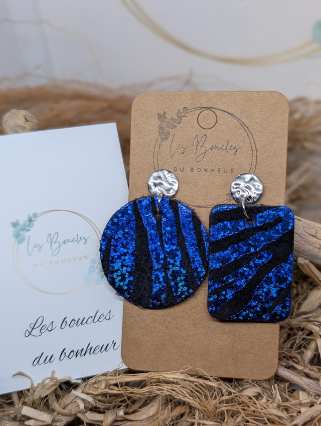 Boucles d&#039;oreilles Asymétrique zèbre bleu as003