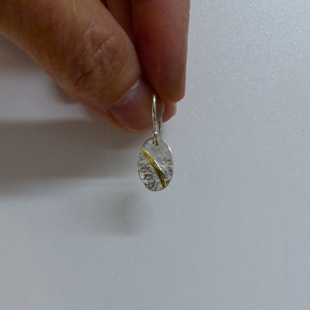 Ohrpendel Silber oval mit Gold 900/- aufgeschweißt