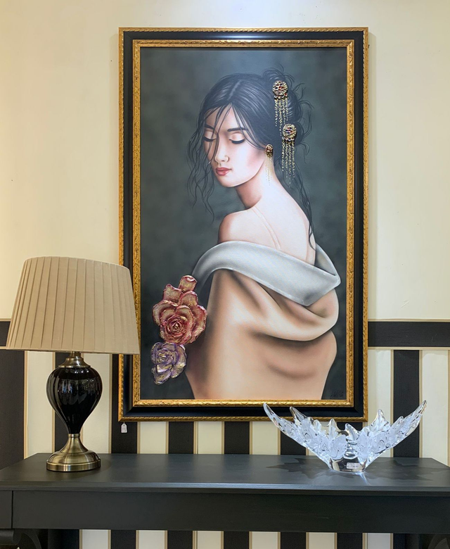 Art Maiora Quadro Adara con Cornice Nero Oro Dipinto a Mano su Tela 120x75 cm
