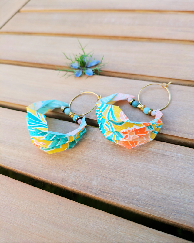 Boucles d'oreilles origami Lune ou l'autre jaune or taille L