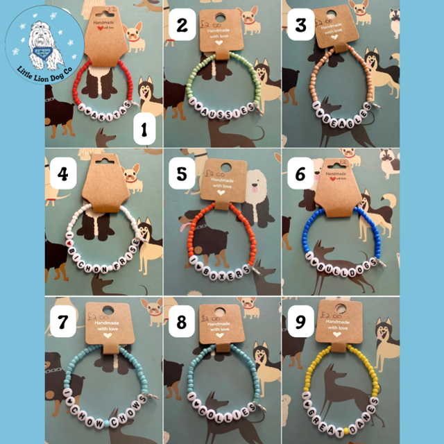 Handmade I Love Dog Breed Bracelet 