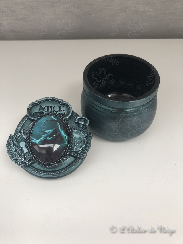 Petit Pot en Verre Chat du Cheshire Turquoise