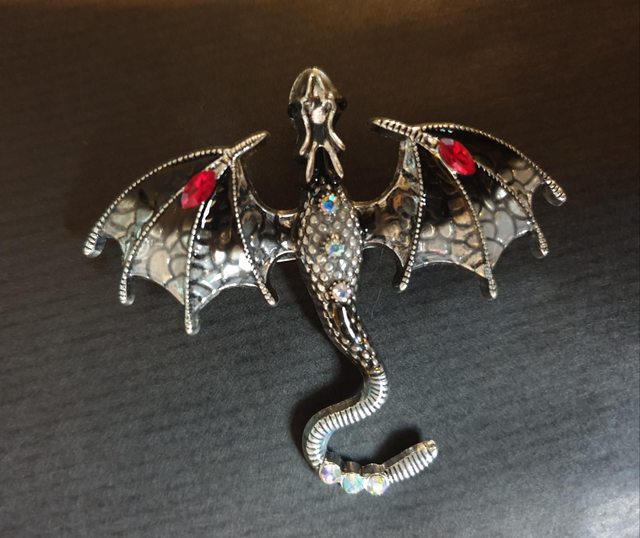 Dragon Brooch  - Red and Silver 