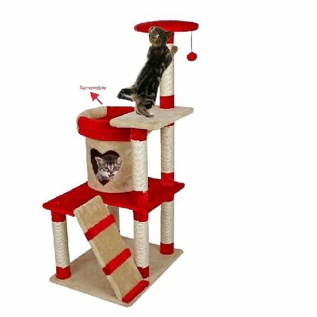 Kratzbaum Micko, 45 x 45 x 157 cm, beige/rot - Gratis-Versand