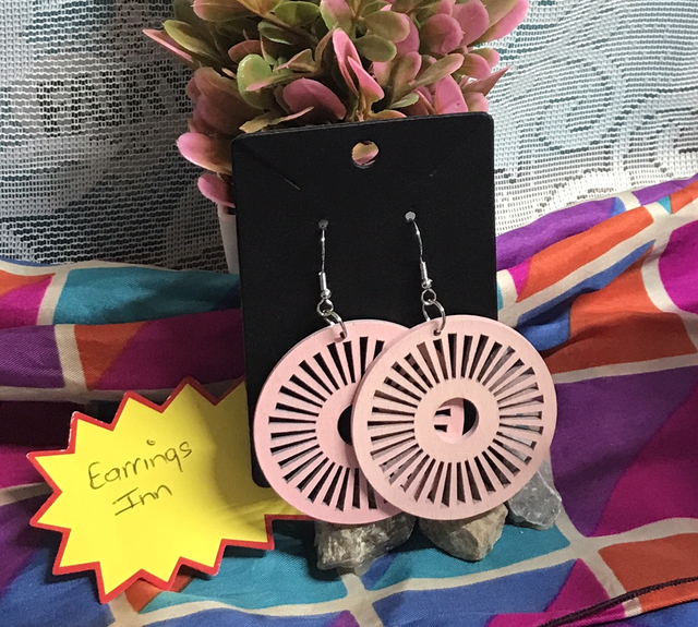 Pink Wood Dangling Earrings-SWDE87