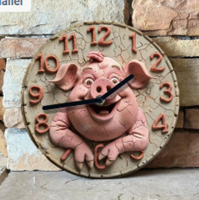 Vintage metalen klok varken 20cm diameter)