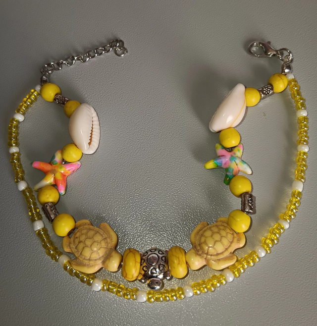 Bracelet de Cheville Perles Turquoise et Coquillage