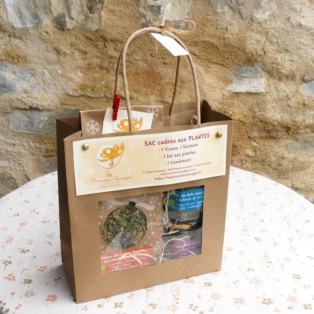 Sac cadeau 1 tisane, 1 sel aux plantes, 1 condiment