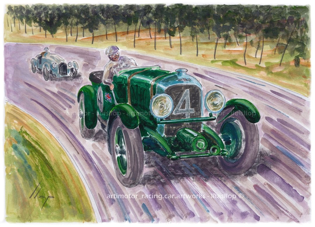 Artimotor onpaper acrílicos 23x31 - 1930 Le Mans 1r Barnato-Kidston (Bentley Speed Six)