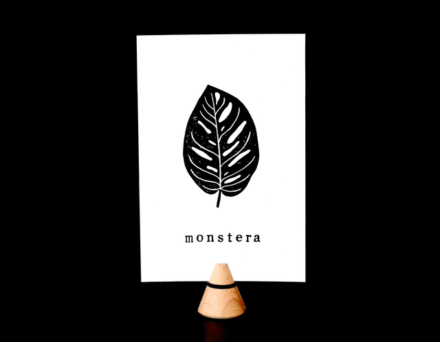 Linogravure A6 feuille de Monstera Adansonii