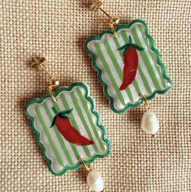 Chilli Pepper Pearl Earrings - Red and Green