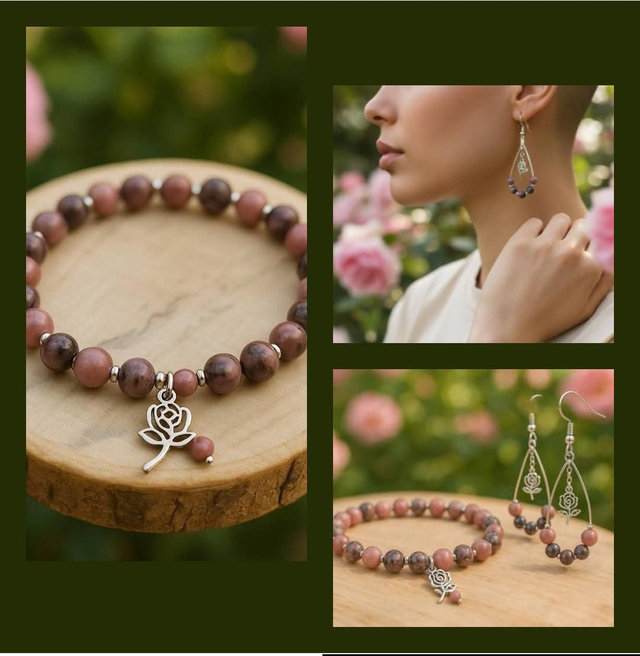 Parure Rhodonite ~Apaisement, Guérison émotionnelle