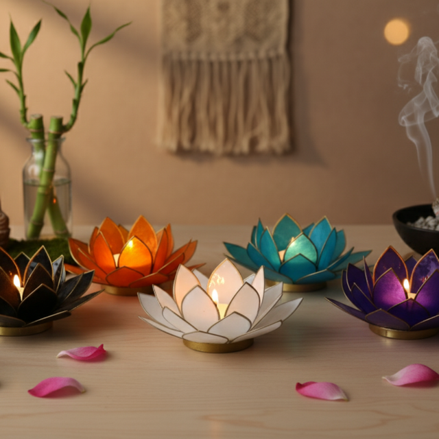 Photophore naturel Lotus - Rose