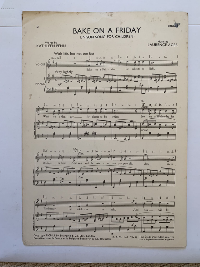 Bake on a Friday Unison Song for Children Sheet Music
