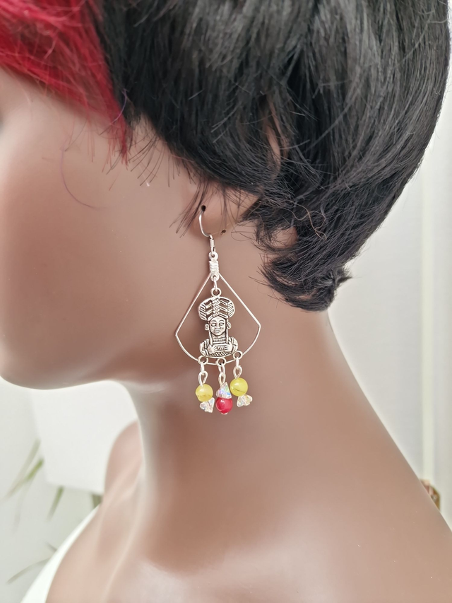 Boucle D'oreilles Acier Maya Perles Agate Cristal