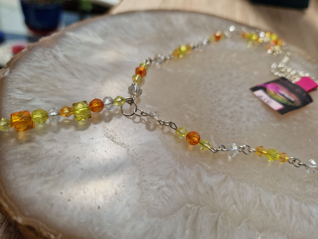 Collier Sautoir Argenté Orange Jaune