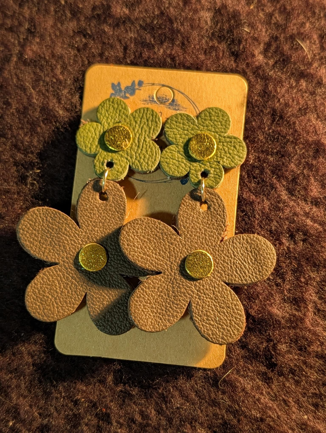 Boucles d'oreilles marguerite kaki chocolat m615