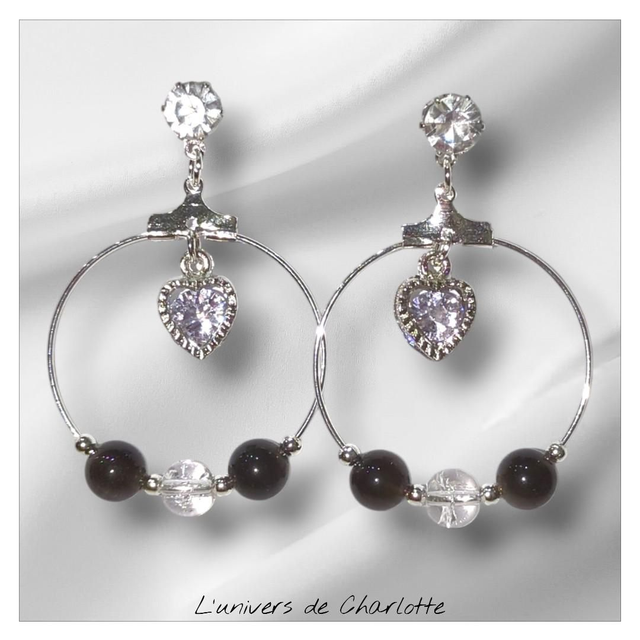 Boucles d&#039;oreilles &quot;Obsidienne argentée&quot; BO-160