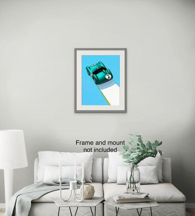 Aston Martin DBR1, Pop Art Print, Goodwood Festival of Speed, Stirling Moss, 1959 Tourist Trophy winning car, Digitally hand drawn art.