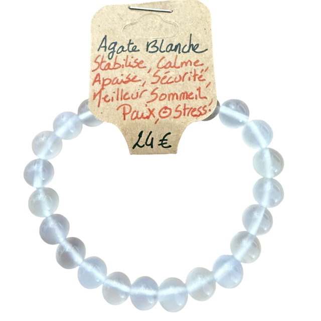 Bracelet Agate Blanche ~ 8 mm 