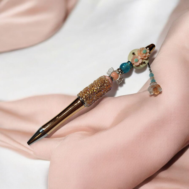 Stylo perles pêche bleu