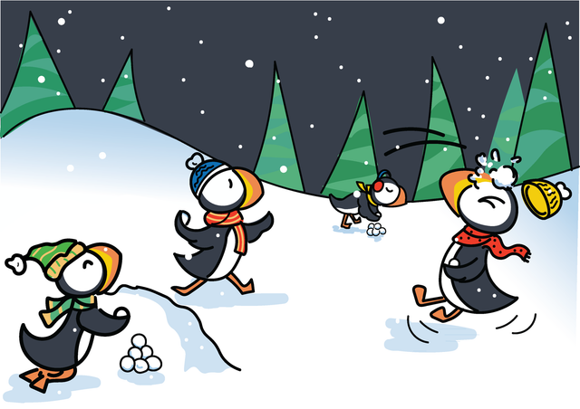Puffin Christmas - Snowball Fight